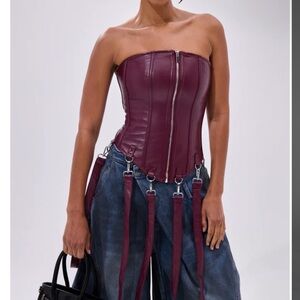 AKIRA Burgundy Strapless Corset Top